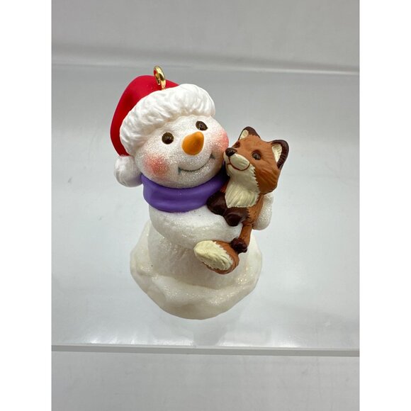 Hallmark Keepsake 1999 Snow Buddies Snowman Fox Ornament Christmas Holiday Decor - Picture 1 of 9